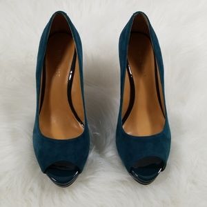 *SALE* Nine West Open Toe  Suede Teal Heels
